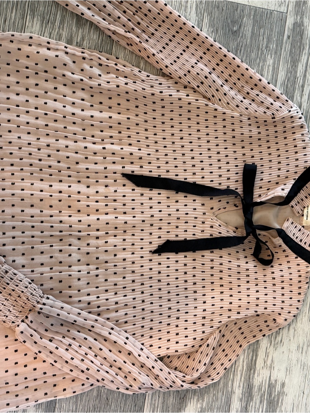Max Studio Pink & Black Polka Dot Tie-Neck Blouse